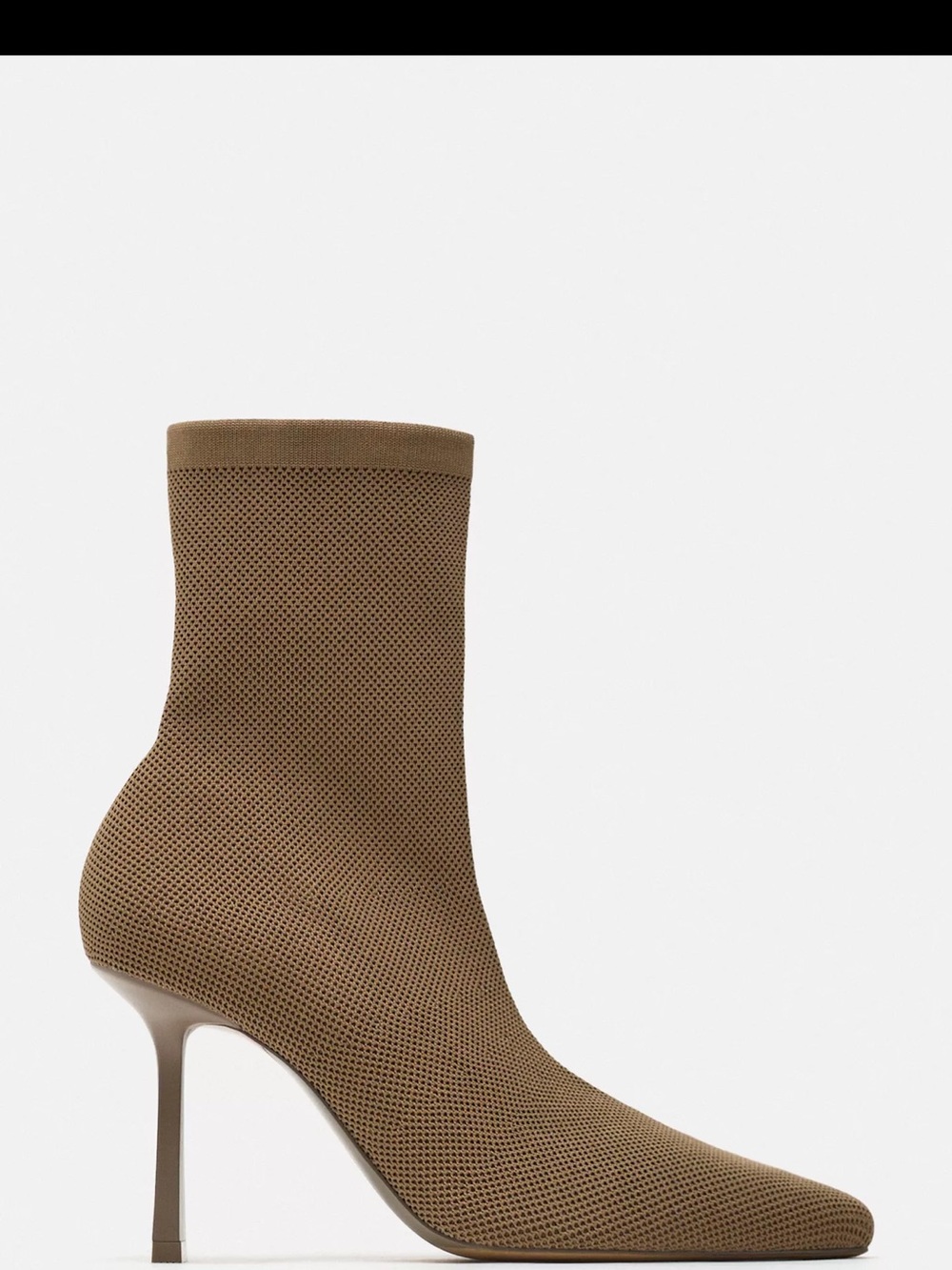 Zara Tan Stretch Knit Stiletto Ankle Boot
